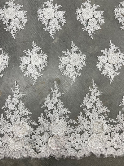 Alessia OFF WHITE Polyester 3D Floral Embroidery on Mesh Lace Fabric by the Yard - 10174