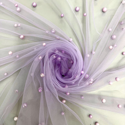 Queenie LAVENDER Faux Pearls on Soft Mesh Lace Fabric for Gowns, Evening Wear, Bridal Wear, Costumes, Crafts - 10199 NewFabricsDaily