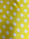 Shelby 0.75" WHITE Polka Dots on YELLOW Polyester Light Weight Satin Fabric by the Yard - 10070