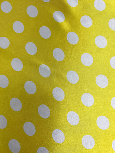 Shelby 0.75" WHITE Polka Dots on YELLOW Polyester Light Weight Satin Fabric by the Yard - 10070