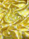 Shelby 0.75" WHITE Polka Dots on YELLOW Polyester Light Weight Satin Fabric by the Yard - 10070
