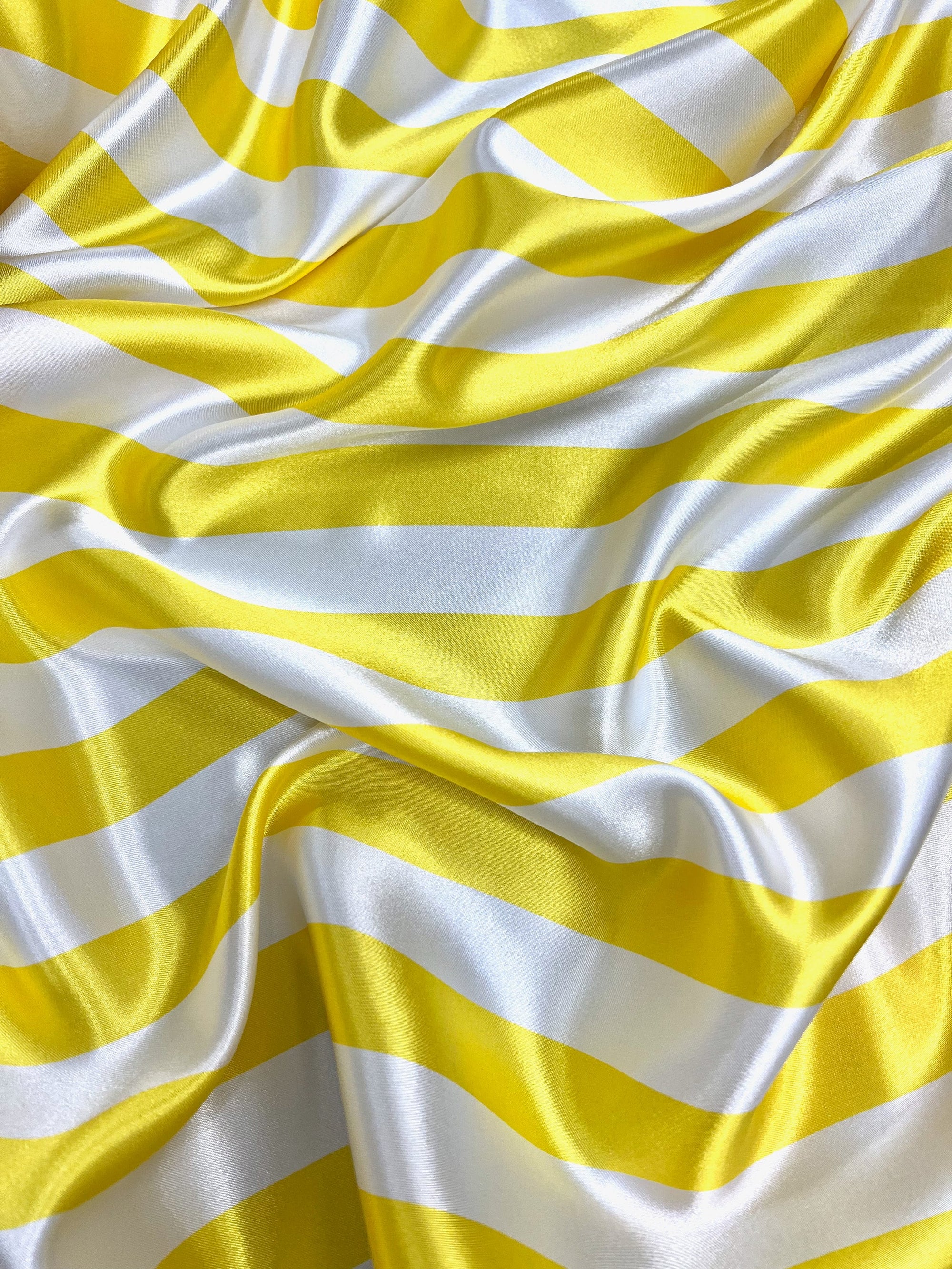 Annie YELLOW & WHITE 1" Stripes Pattern Polyester Light Weight Satin Fabric by the Yard - 10081