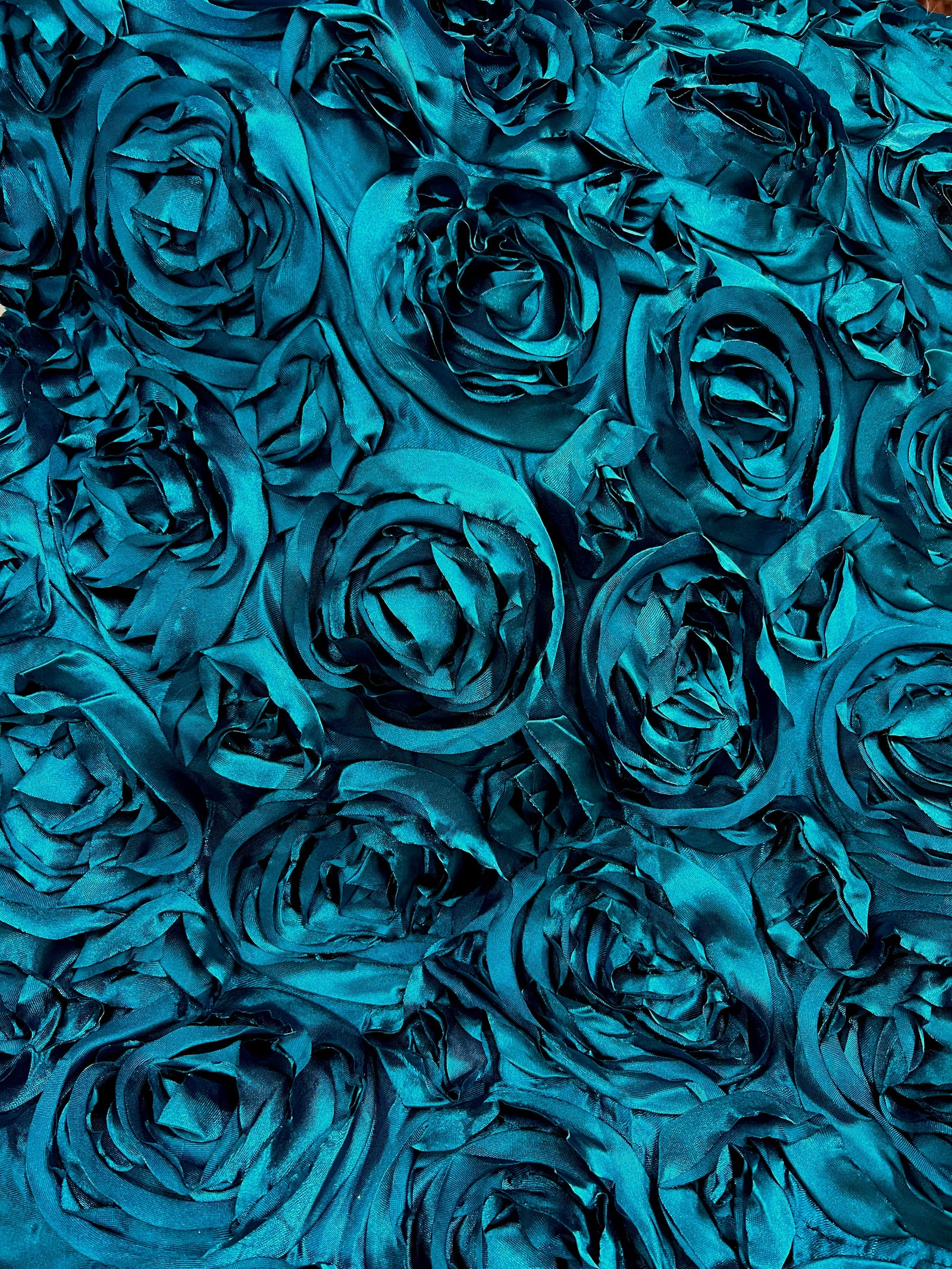 Paige TEAL 3D Floral Polyester Satin Rosette Fabric by the Yard - 10028