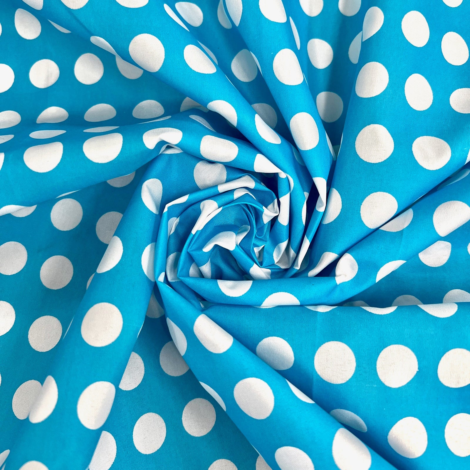 Alicia WHITE 0.5" Polka Dots on TURQUOISE Polyester Cotton Fabric by the Yard - 10099