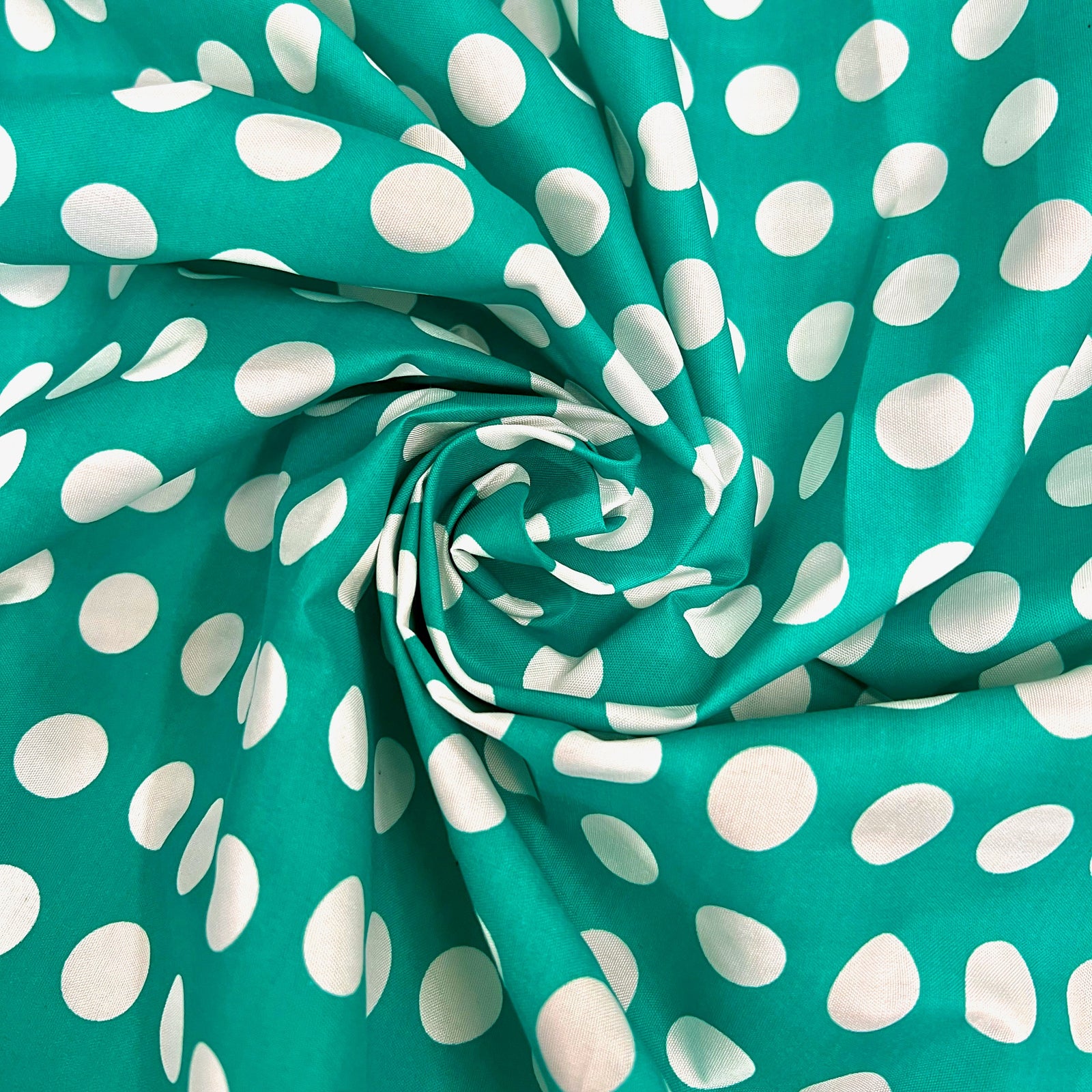 Alicia WHITE Polka Dots on TEAL Polyester Cotton Fabric by the Yard - 10099