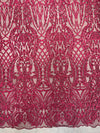 Sabrina BURGUNDY Faux Pearls Beaded Lace Embroidery on Mesh Fabric by the Yard - 10098