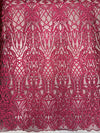 Sabrina BURGUNDY Faux Pearls Beaded Lace Embroidery on Mesh Fabric by the Yard - 10098