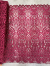 Sabrina BURGUNDY Faux Pearls Beaded Lace Embroidery on Mesh Fabric by the Yard - 10098