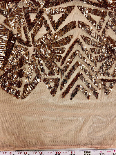 Gia BRONZE Geometric Sequins on DUSTY ROSE Mesh Lace Fabric by the Yard - 10101
