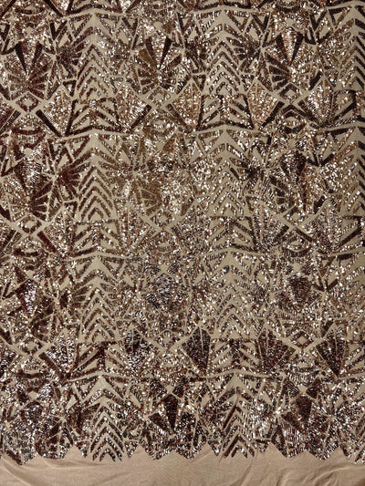 Gia BRONZE Geometric Sequins on DUSTY ROSE Mesh Lace Fabric by the Yard - 10101