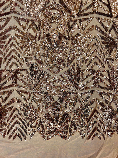 Gia BRONZE Geometric Sequins on DUSTY ROSE Mesh Lace Fabric by the Yard - 10101