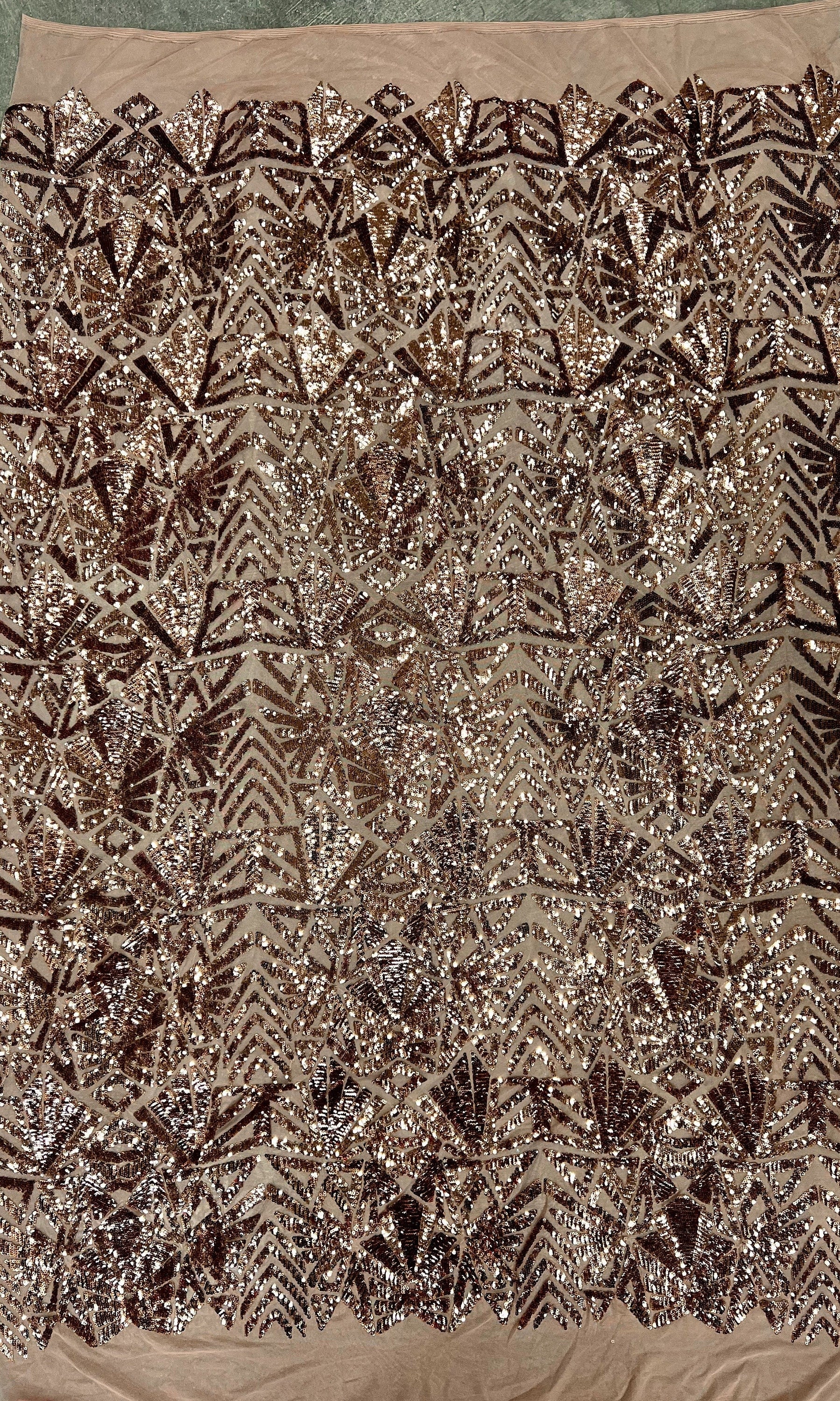 Gia BRONZE Geometric Sequins on DUSTY ROSE Mesh Lace Fabric by the Yard - 10101