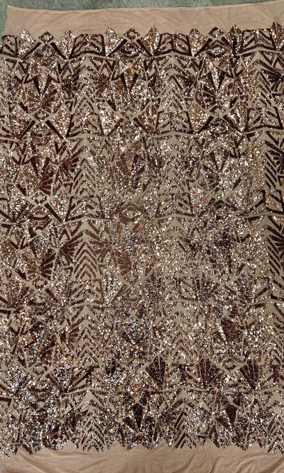 Gia BRONZE Geometric Sequins on DUSTY ROSE Mesh Lace Fabric by the Yard - 10101