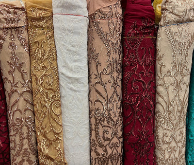 Esmeralda GOLD Sequins on Mesh Lace Fabric by the Yard - 10102
