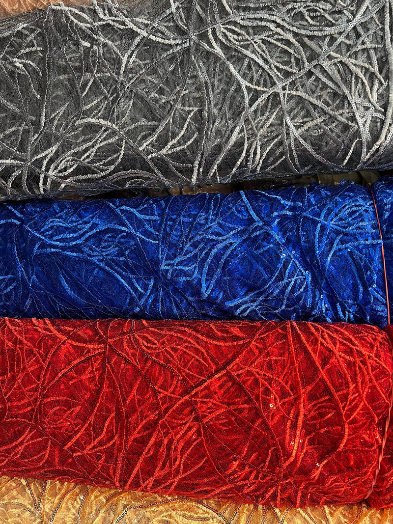 Julie DARK GREY Polyester Filament Pattern with Sequins on Mesh Lace Fabric by the Yard for Gown, Wedding, Bridesmaid, Prom - 10154