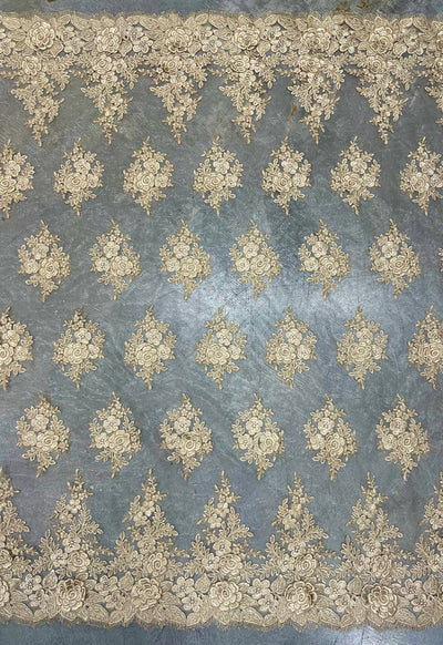 Alessia CHAMPAGNE Polyester 3D Floral Embroidery on Mesh Lace Fabric by the Yard - 10174