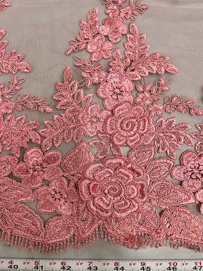 Alessia DARK DUSTY PINK Polyester 3D Floral Embroidery on Mesh Lace Fabric by the Yard - 10174
