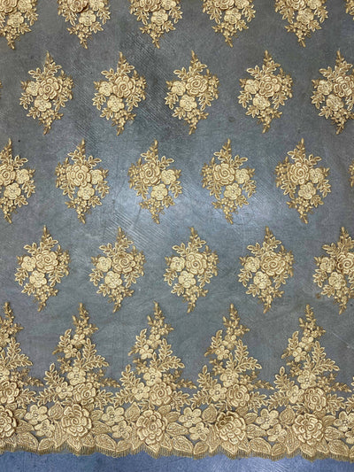 Alessia GOLD Polyester 3D Floral Embroidery on Mesh Lace Fabric by the Yard - 10174