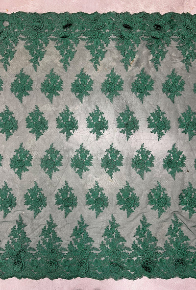 Alessia HUNTER GREEN Polyester 3D Floral Embroidery on Mesh Lace Fabric by the Yard - 10174