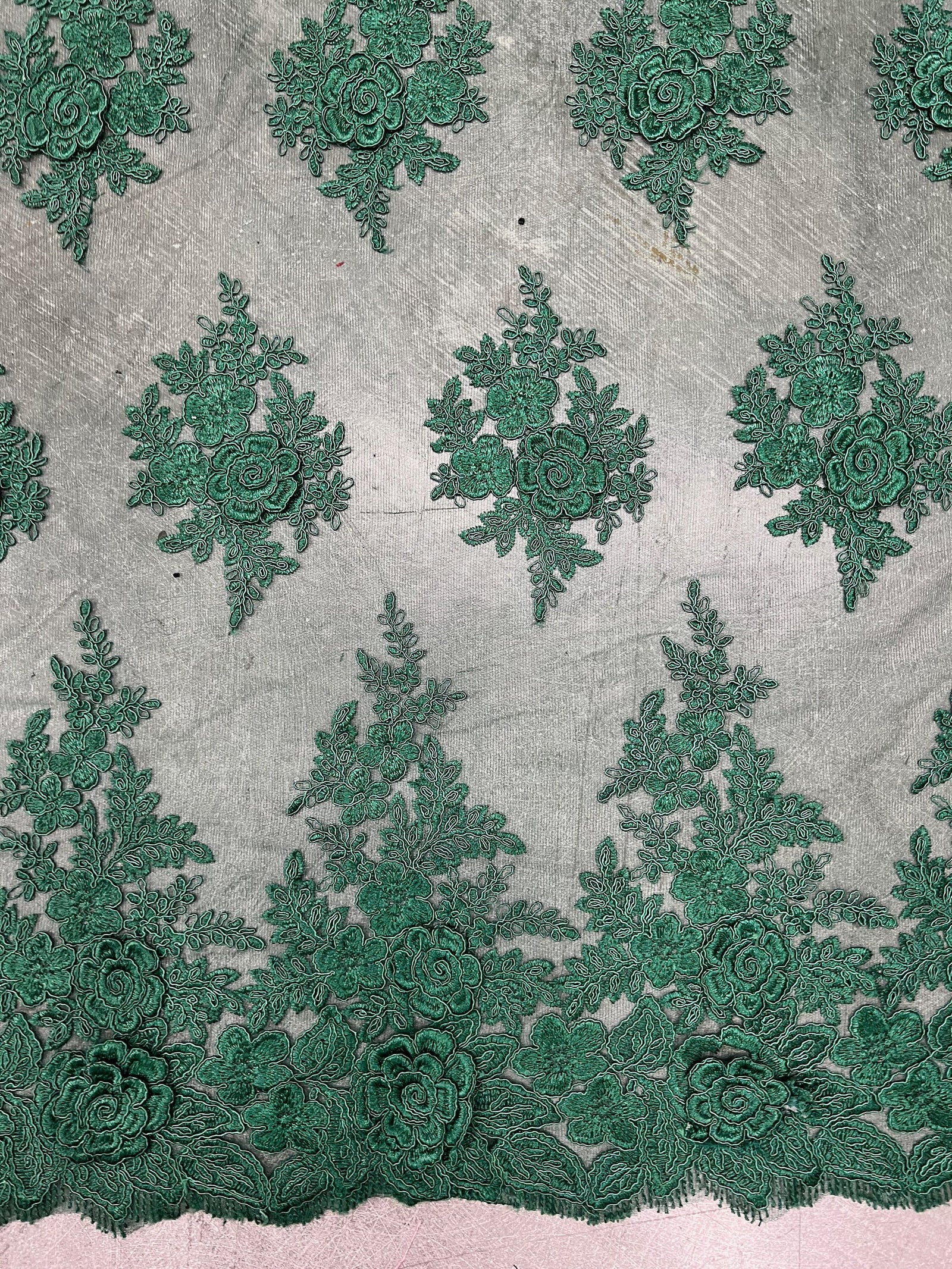 Alessia HUNTER GREEN Polyester 3D Floral Embroidery on Mesh Lace Fabric by the Yard - 10174