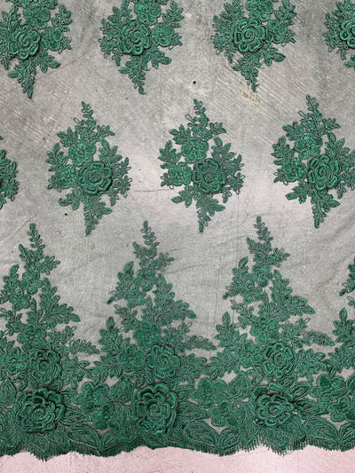 Alessia HUNTER GREEN Polyester 3D Floral Embroidery on Mesh Lace Fabric by the Yard - 10174
