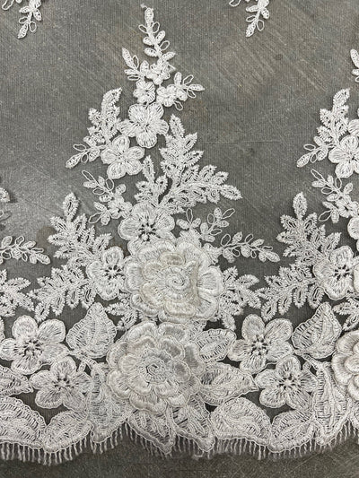 Alessia OFF WHITE Polyester 3D Floral Embroidery on Mesh Lace Fabric by the Yard - 10174