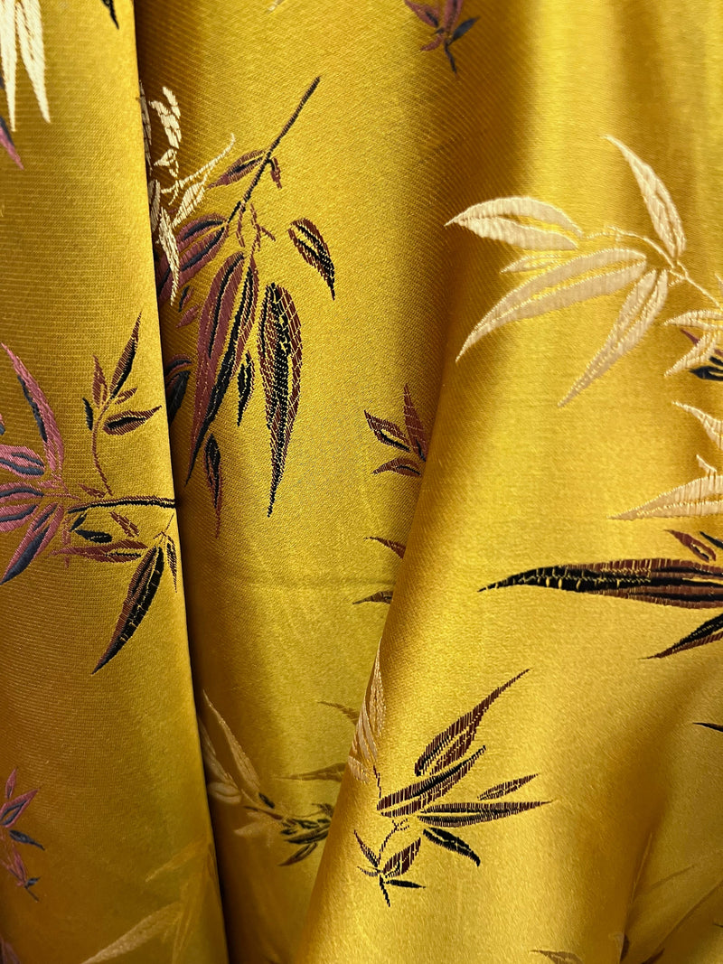 Alondra BRIGHT GOLD Leaves Brocade Chinese Satin Fabric by the Yard - 10095
