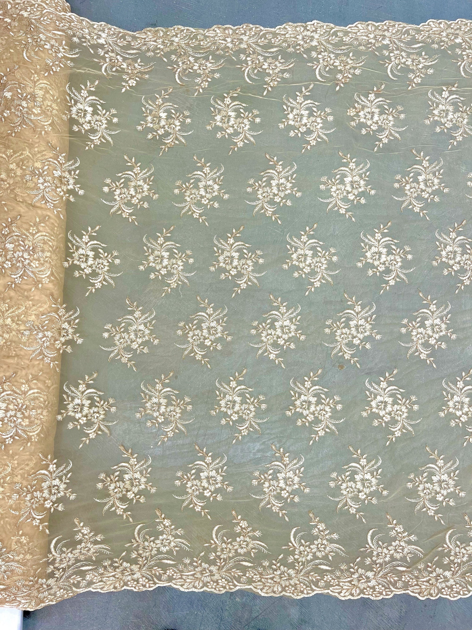 Callie GOLD Polyester Floral Corsage Embroidery on Mesh Lace Fabric by the Yard - 10025