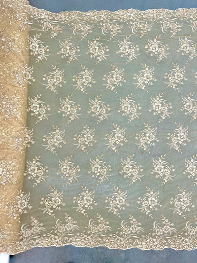 Callie GOLD Polyester Floral Corsage Embroidery on Mesh Lace Fabric by the Yard - 10025