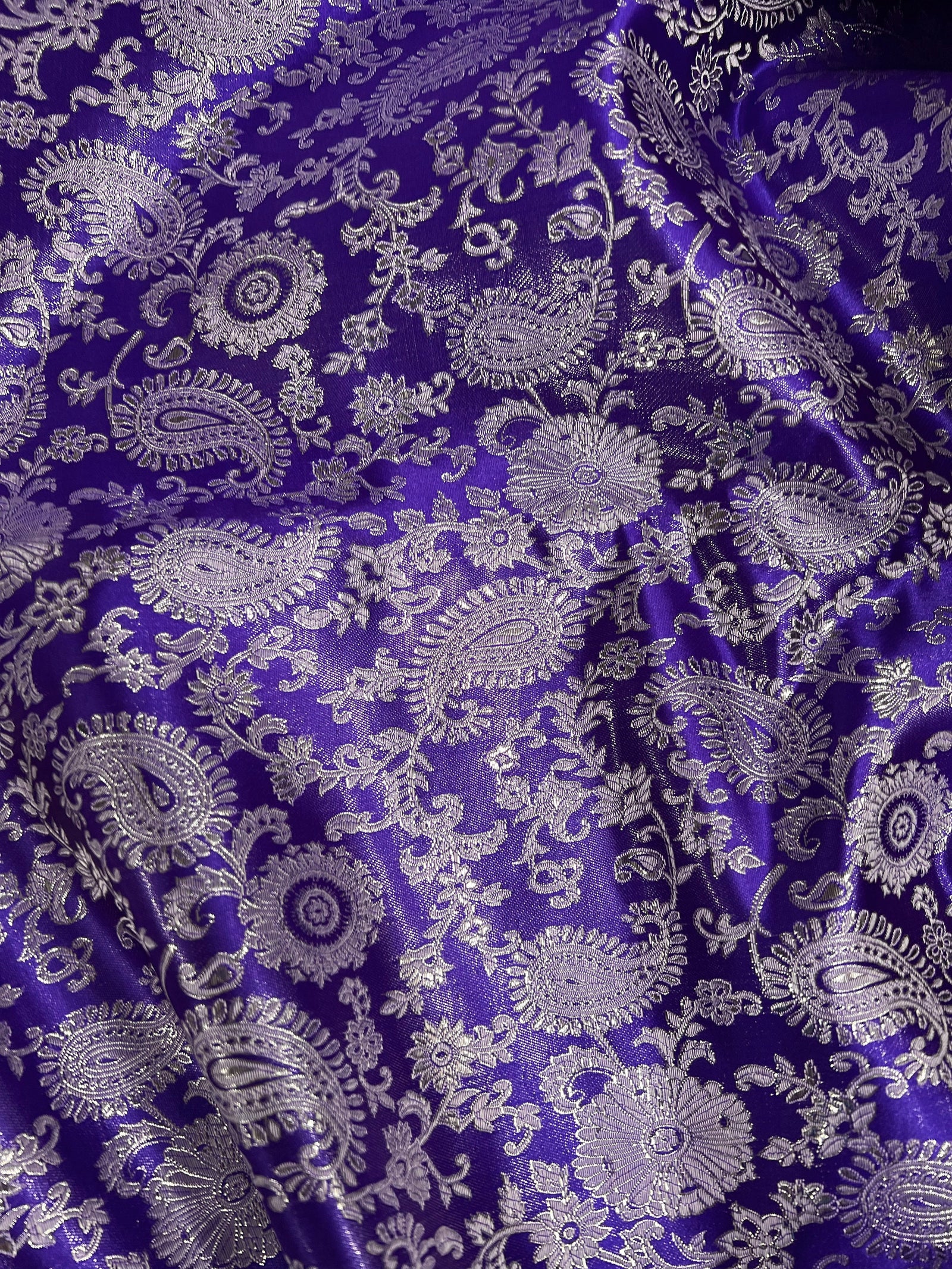 Holly PURPLE Paisley Floral Brocade Chinese Satin Fabric by the Yard - 10129