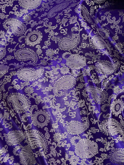 Holly PURPLE Paisley Floral Brocade Chinese Satin Fabric by the Yard - 10129