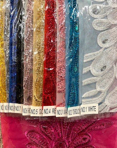 Angela Vegas Peacock Beaded Sequins Embroidered on Mesh Lace Fabric by Panel - 10227