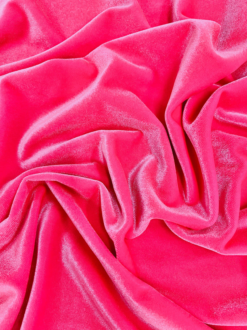 Princess NEON PINK Polyester Spandex Stretch Velvet Fabric for Tops, Dresses, Skirts, Dance Wear, Costumes, Crafts - 10001