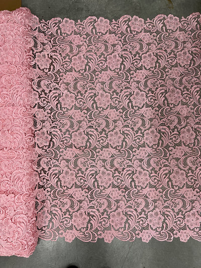 Maggie PINK Guipure Venice Medium Weight Lace Fabric by the Yard - 10019