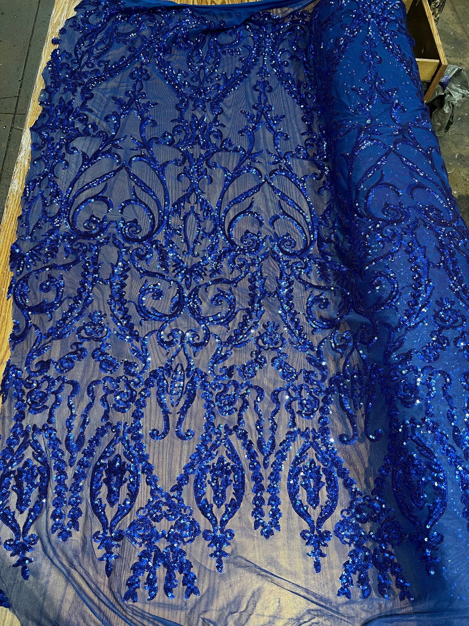 Esmeralda ROYAL BLUE Sequins on Mesh Lace Fabric by the Yard - 10102