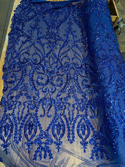 Esmeralda ROYAL BLUE Sequins on Mesh Lace Fabric by the Yard - 10102