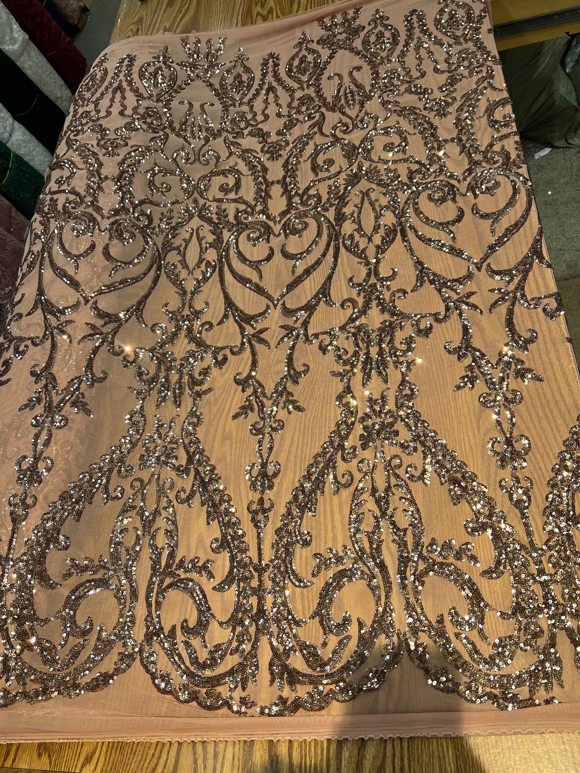 Esmeralda BRONZE Sequins on Mesh Lace Fabric by the Yard - 10102