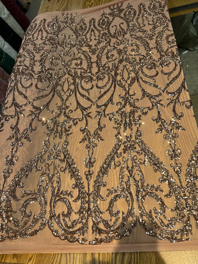 Esmeralda BRONZE Sequins on Mesh Lace Fabric by the Yard - 10102