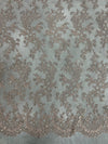 Melody TOFFEE Polyester Floral Embroidery with Sequins on Mesh Lace Fabric by the Yard for Gown, Wedding, Bridesmaid, Prom - 10002