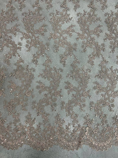 Melody TOFFEE Polyester Floral Embroidery with Sequins on Mesh Lace Fabric by the Yard for Gown, Wedding, Bridesmaid, Prom - 10002