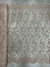 Melody TOFFEE Polyester Floral Embroidery with Sequins on Mesh Lace Fabric by the Yard for Gown, Wedding, Bridesmaid, Prom - 10002
