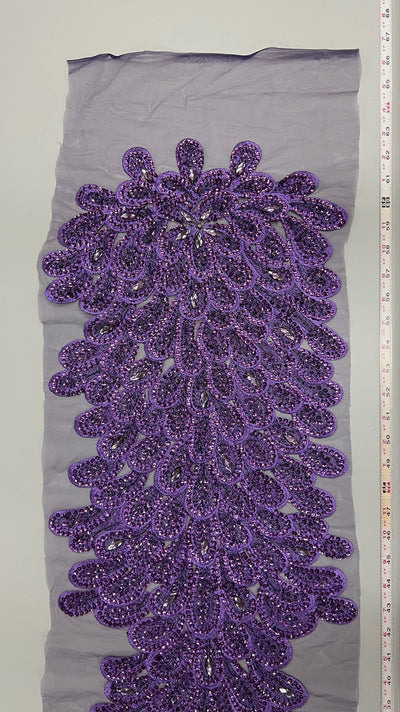 Angela PURPLE Vegas Peacock Beaded Sequins Embroidered on Mesh Lace Fabric by Panel - 10227