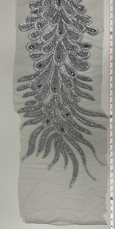 Angela GREY Vegas Peacock Beaded Sequins Embroidered on Mesh Lace Fabric by Panel - 10227