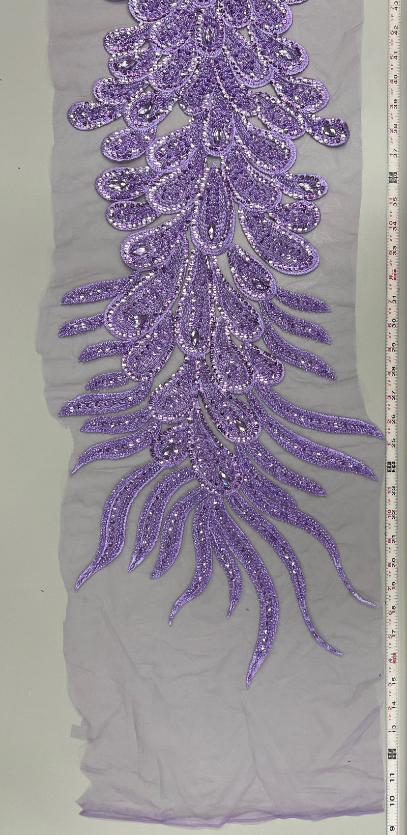 Angela LAVENDER Vegas Peacock Beaded Sequins Embroidered on Mesh Lace Fabric by Panel - 10227