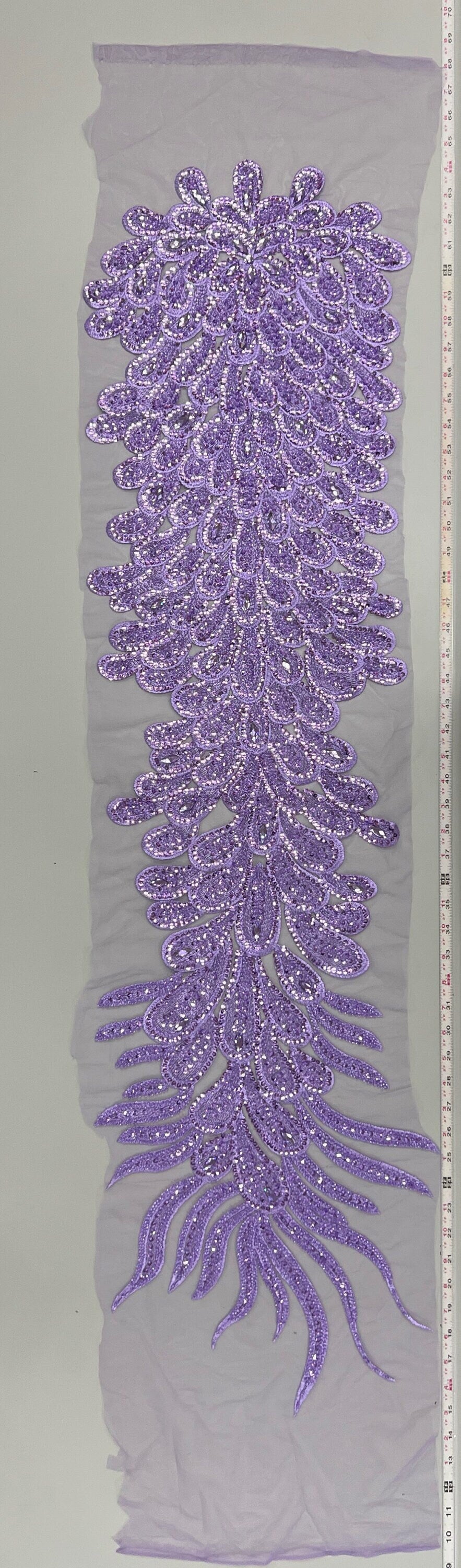 Angela LAVENDER Vegas Peacock Beaded Sequins Embroidered on Mesh Lace Fabric by Panel - 10227