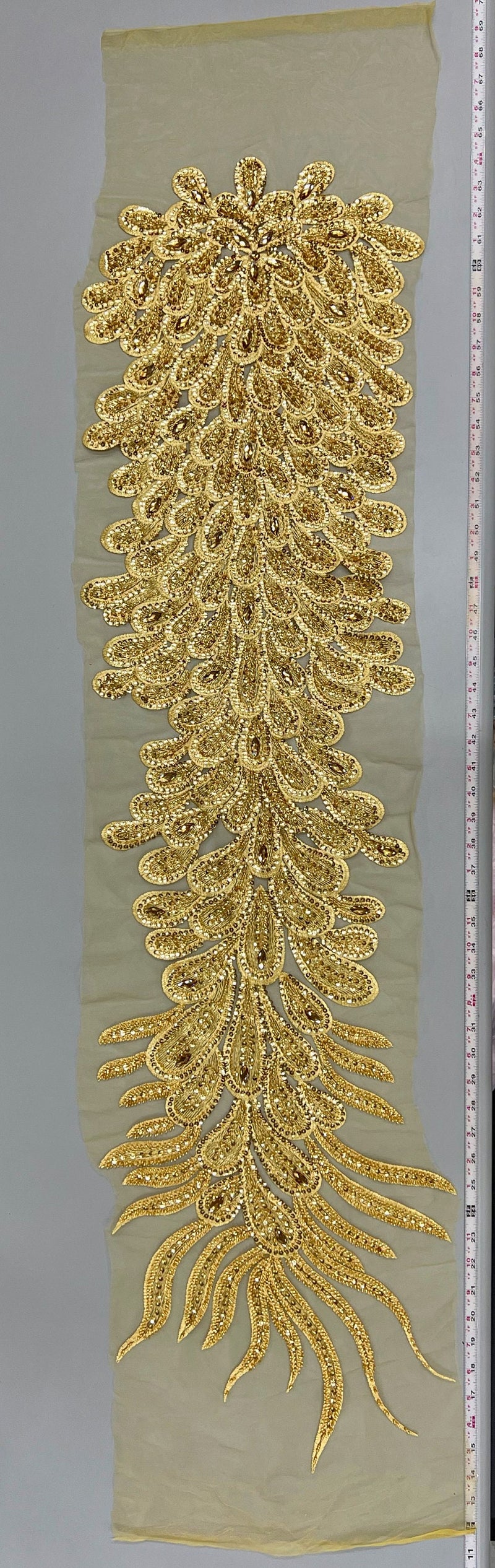 Angela Vegas Peacock Beaded Sequins Embroidered on Mesh Lace Fabric by Panel - 10227