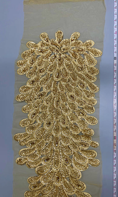 Angela Vegas Peacock Beaded Sequins Embroidered on Mesh Lace Fabric by Panel - 10227