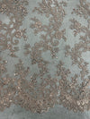 Melody TOFFEE Polyester Floral Embroidery with Sequins on Mesh Lace Fabric by the Yard for Gown, Wedding, Bridesmaid, Prom - 10002