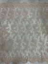 Melody TOFFEE Polyester Floral Embroidery with Sequins on Mesh Lace Fabric by the Yard for Gown, Wedding, Bridesmaid, Prom - 10002