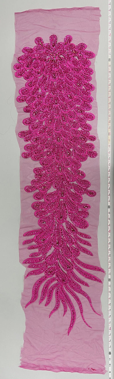 Angela FUCHSIA Vegas Peacock Beaded Sequins Embroidered on Mesh Lace Fabric by Panel - 10227